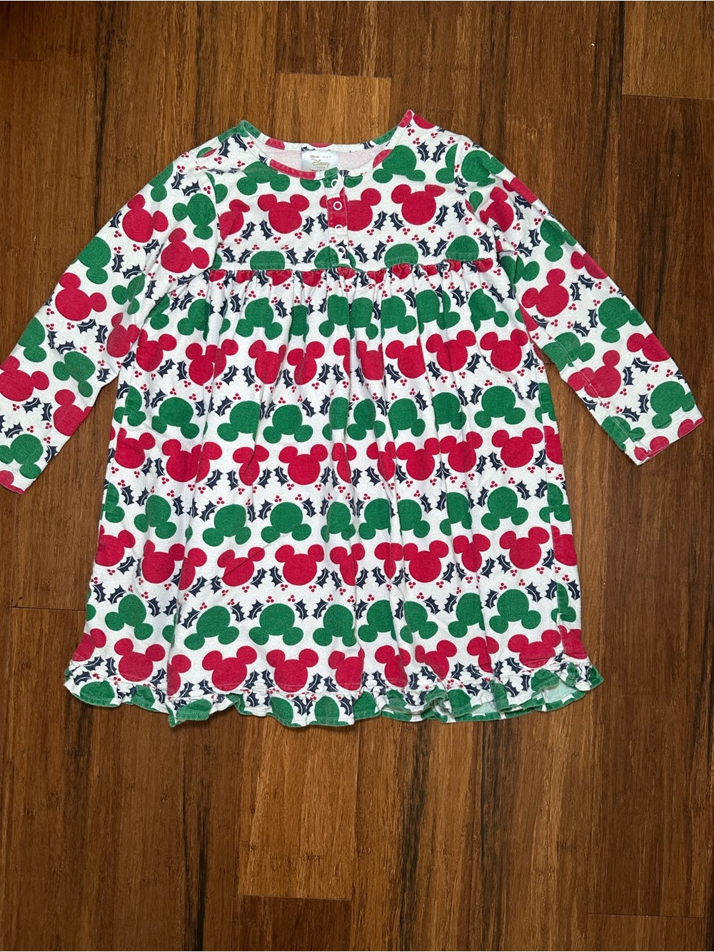Disney Hanna Andersson Red Green White Holiday Mickey Dot Nightgown Size 6-7